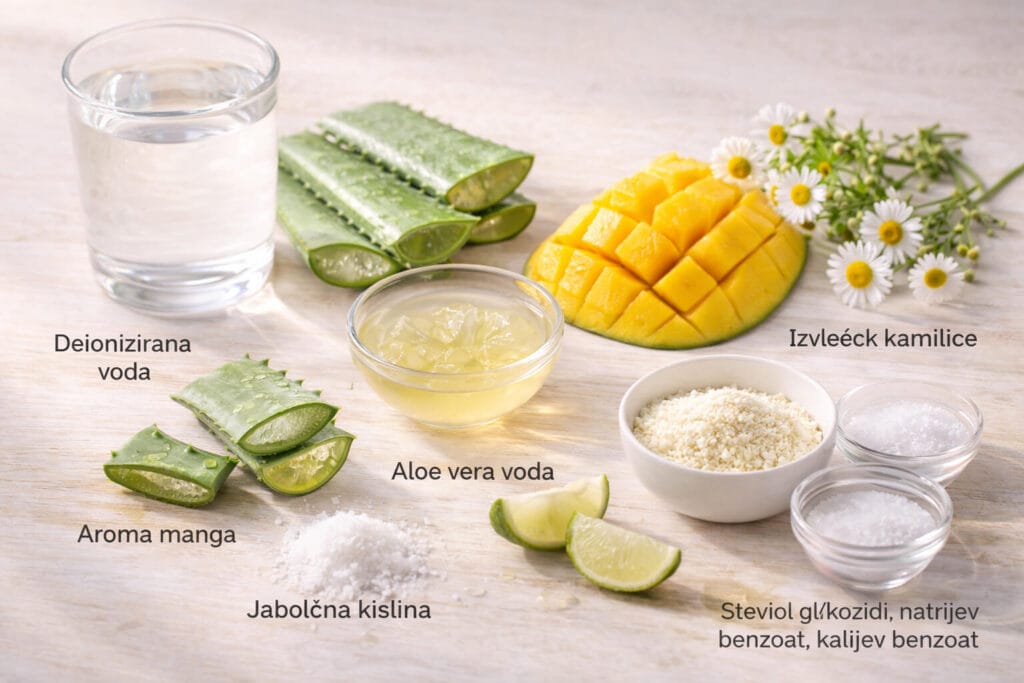 Ingredientes de Farmasi Nutriplus Aloe Glow Mango - aloe vera, mango y manzanilla